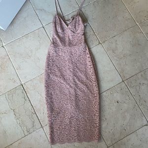 Mauve pink lace midi dress